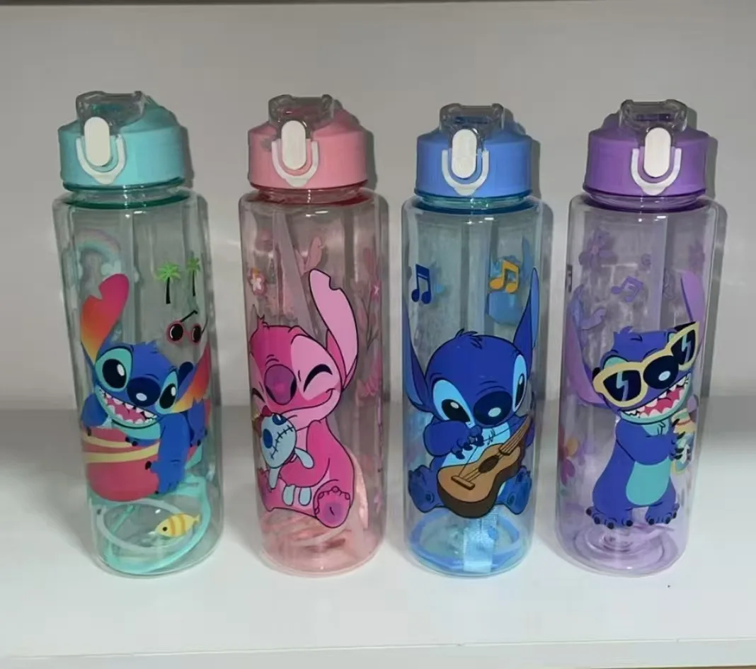 

900Ml For Stiddy Water Cup Portable Plastic Large Capacity Cute Cartoon Figures Clear Cup Outdoor Sports Water Christmas Gifts