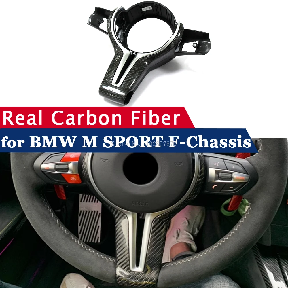 For BMW M-sport F30 F31 F32 F33 F36 F20 F22 F80 F82 F10 F06 F12 F13 F15 F16 Carbon Fiber Steering Wheel Trim Replacement Cover