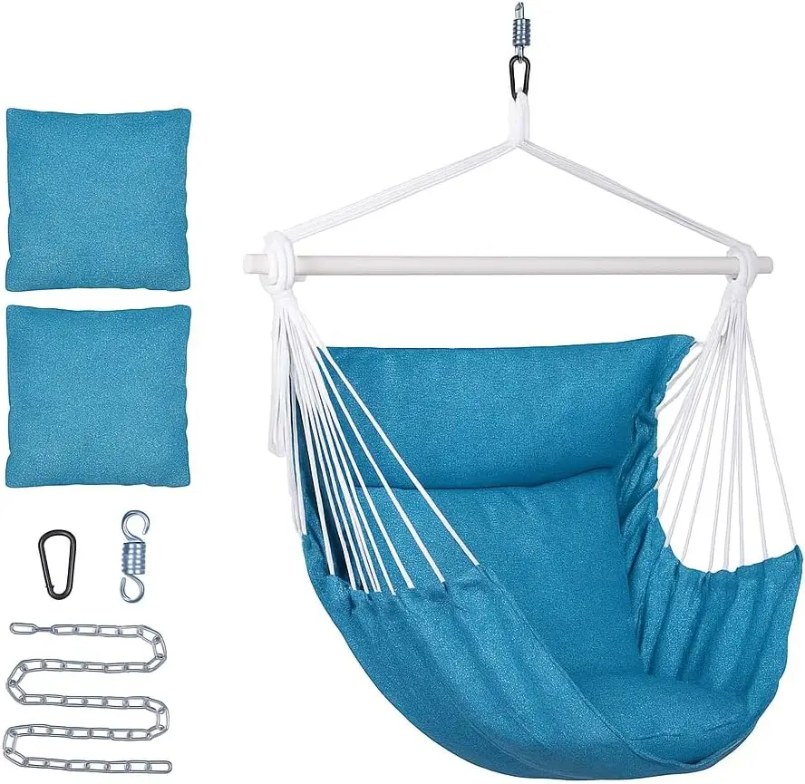 

Hammock Chair Swing with Cushions & Hanging Kit - 500 lb Capacity, Cotton Blend, Indoor/Outdoor Use - 5 Colors