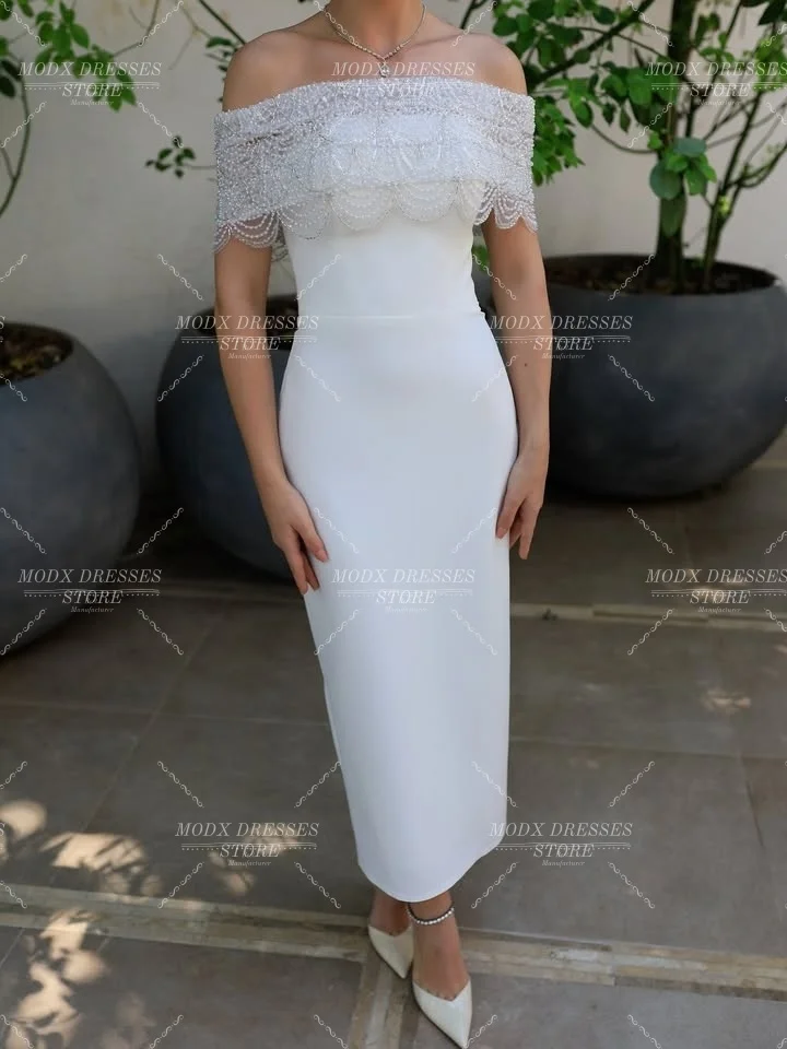 MODX 2026 فساتين زفاف أنيقة من الدانتيل مكشوفة الأكتاف فستان زفاف غمد لالتقاط الصور Vestidos Novias Boda للنساء حسب الطلب