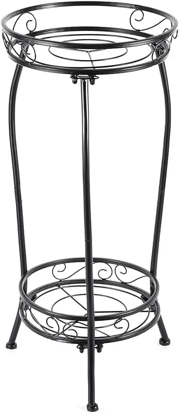 

Tall Black Metal Plant Stand, 2-Tier Indoor Outdoor Flower Pot Rack, 27.1' Rustproof Heavy Duty Plant Shelf