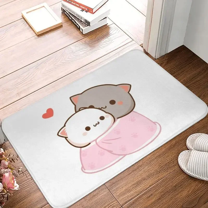 Custom Peach And Goma Mochi Cat Cuddling Doormat Non-Slip Entrance Kitchen Bath Floor Door Mat Garage Rug Carpet Footpad