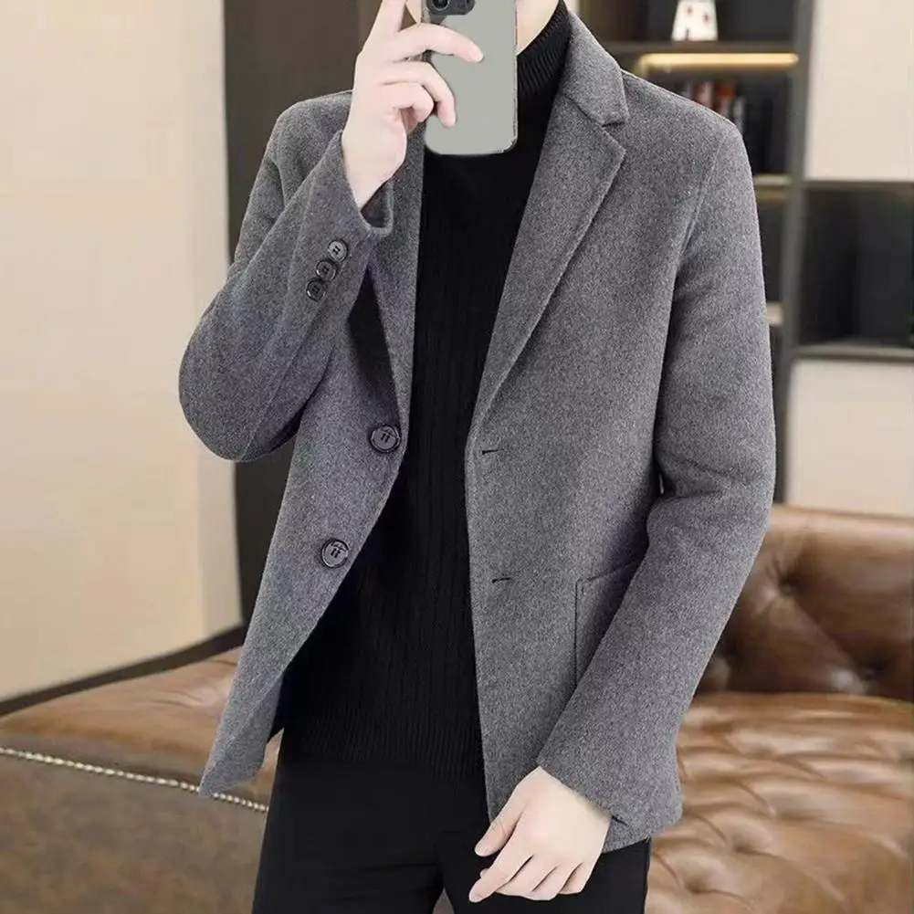 معطف بدلة صوف للرجال معطف بدلة صوف أنيق مع جيوب طية صدر السترة سترة كلاسيكية واحدة الصدر بزرين للرجال للرجال الرسمي