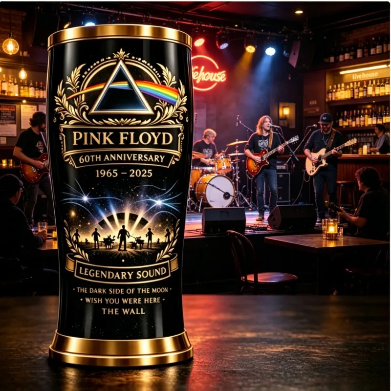 Pink Floyd 60th Anniversary Beer Mug The Dark Side Of The Moon Rock Band Drinking Cup Gothic Black Gold Barware For Fans Gift