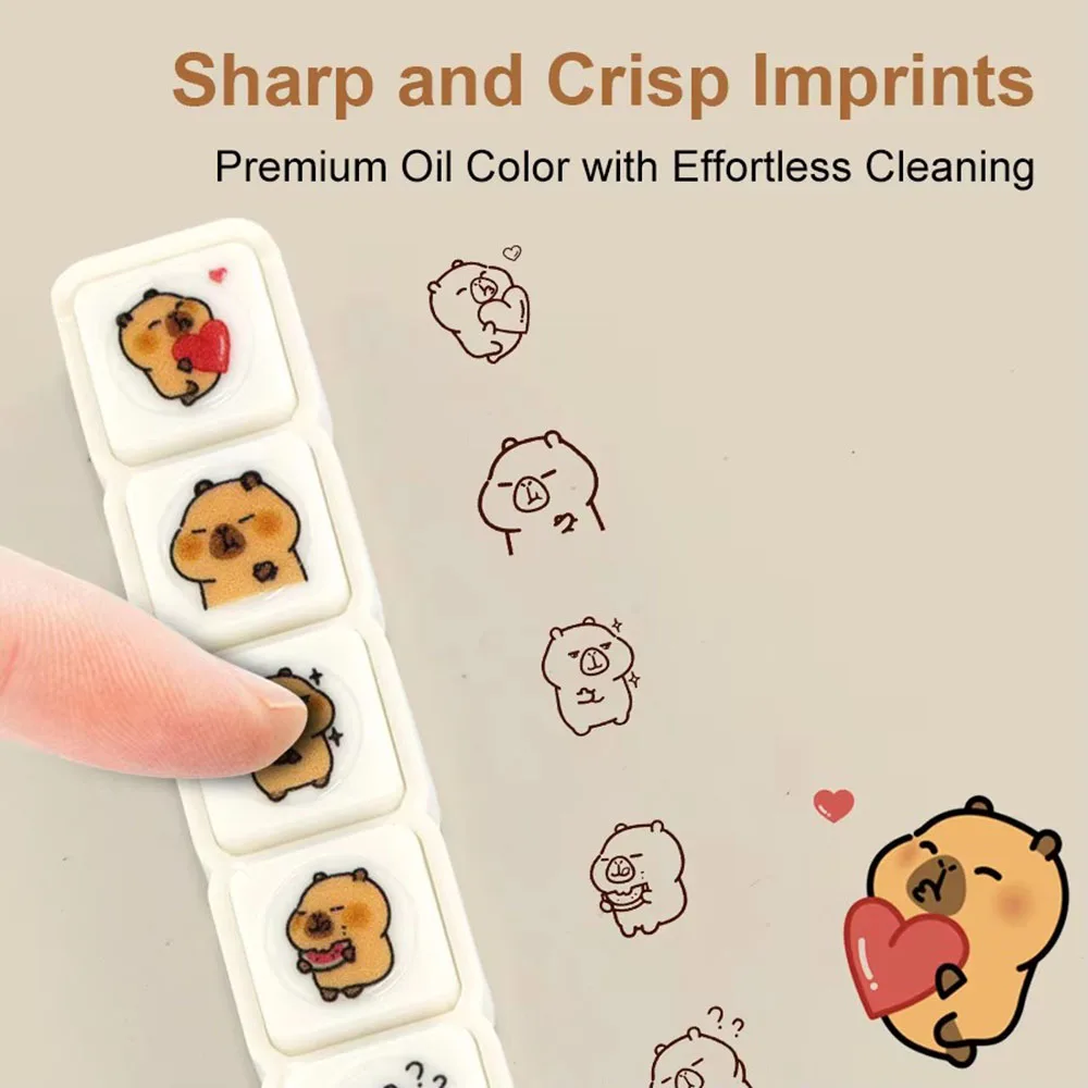 Niedliches Kapibara-Cartoon 6-in-1-Stempelset – Handkonto-Stempel für Kinder, Belohnung, Studenten-Briefpapier und DIY-Scrapbooking-Zubehör – Detail 6
