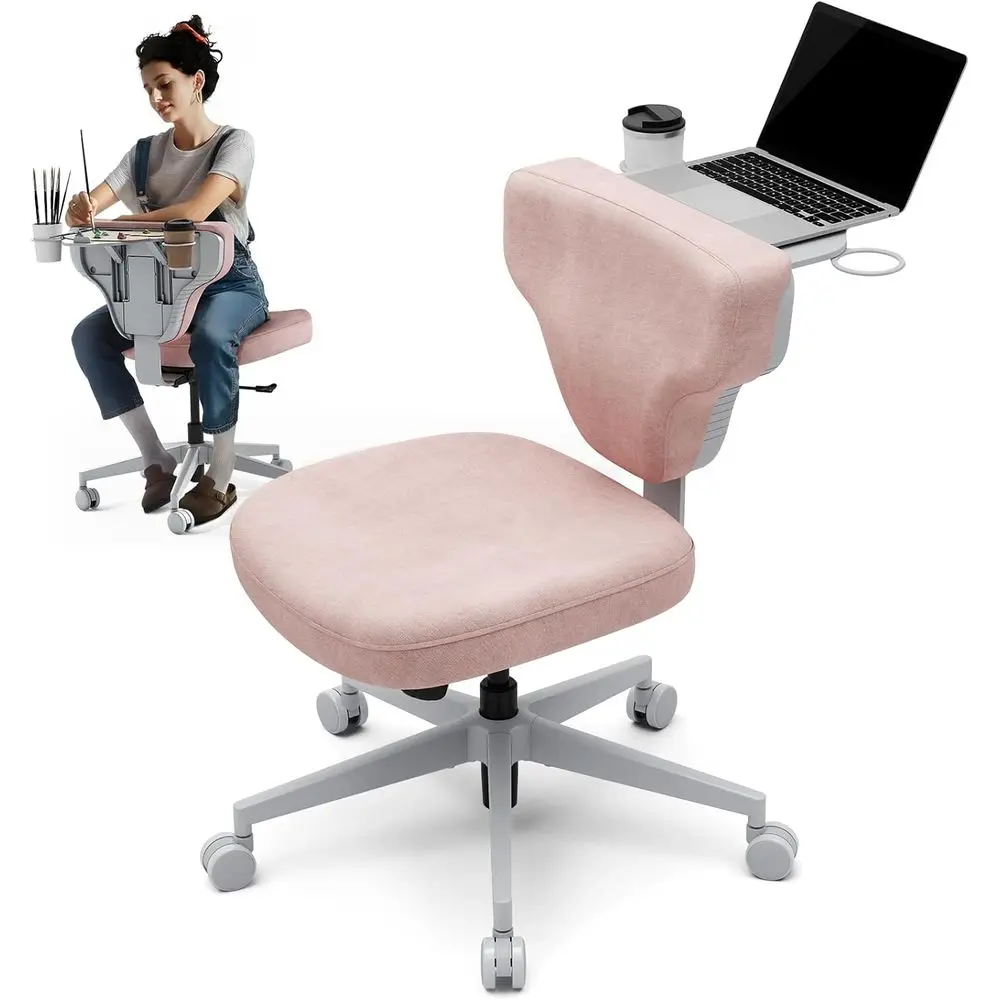 

Кресло с перекрестными подножками и регулируемой подставкой для ноутбука для работы и отдыха, розовое