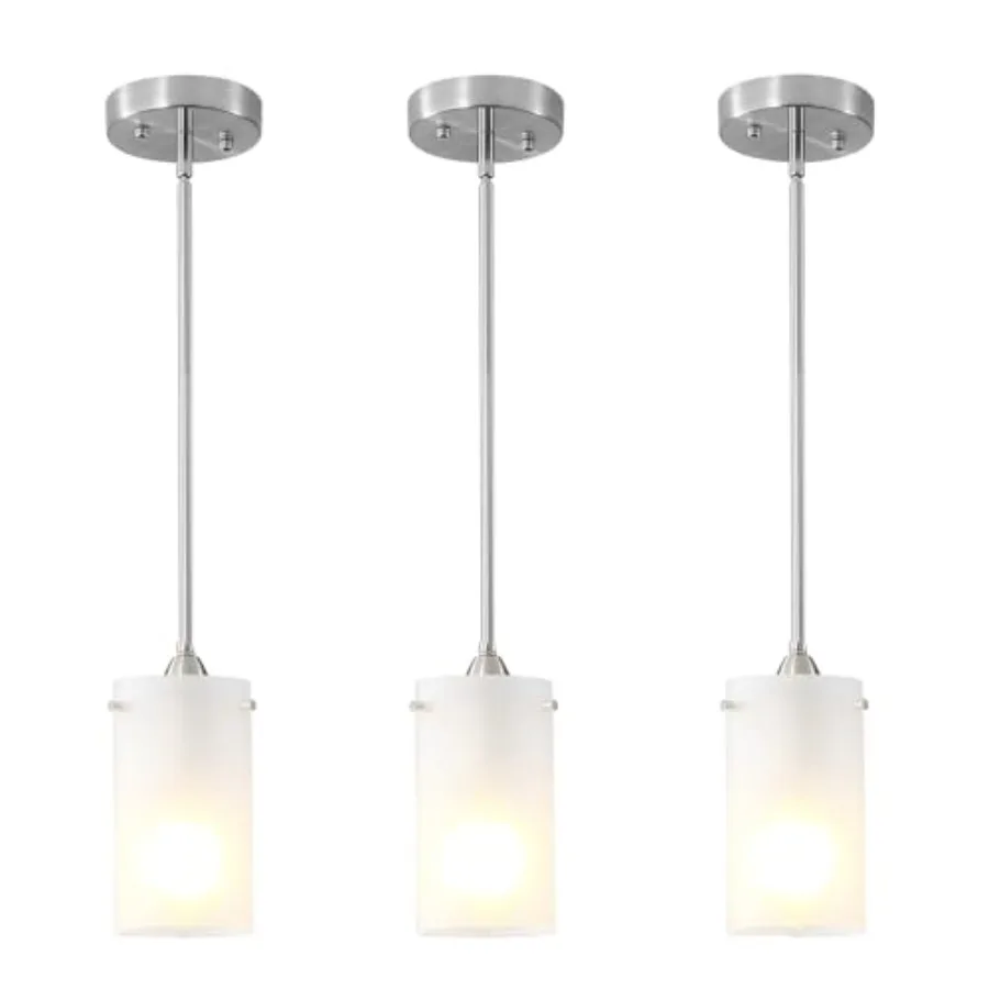 

Mini Pendant Light Fixture 1-Light 3 Pack Brushed Nickel Hanging Ceiling Lights with Opal White Glass Adjustable Height Modern