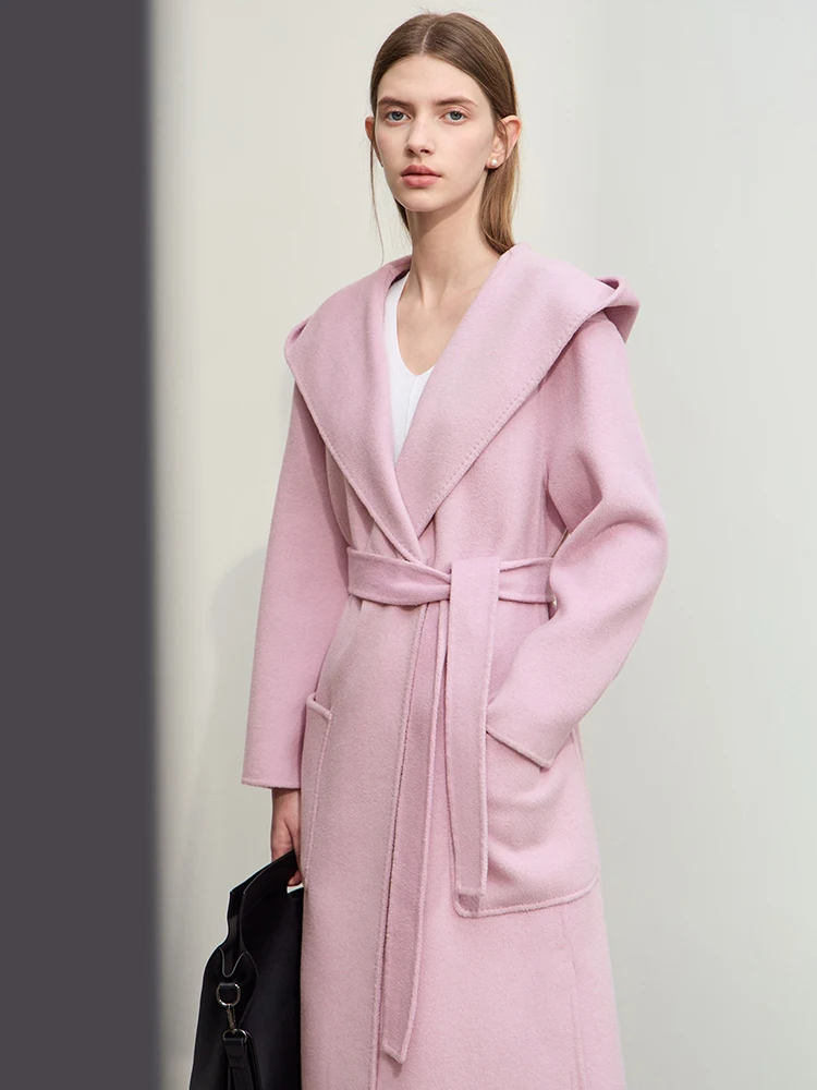 

AMII Hooded Women's Jacket Coat 2025 Winter New Belt Loose Long Woolen Coat Solid Solor Versatile Women's Outerwear 12354028