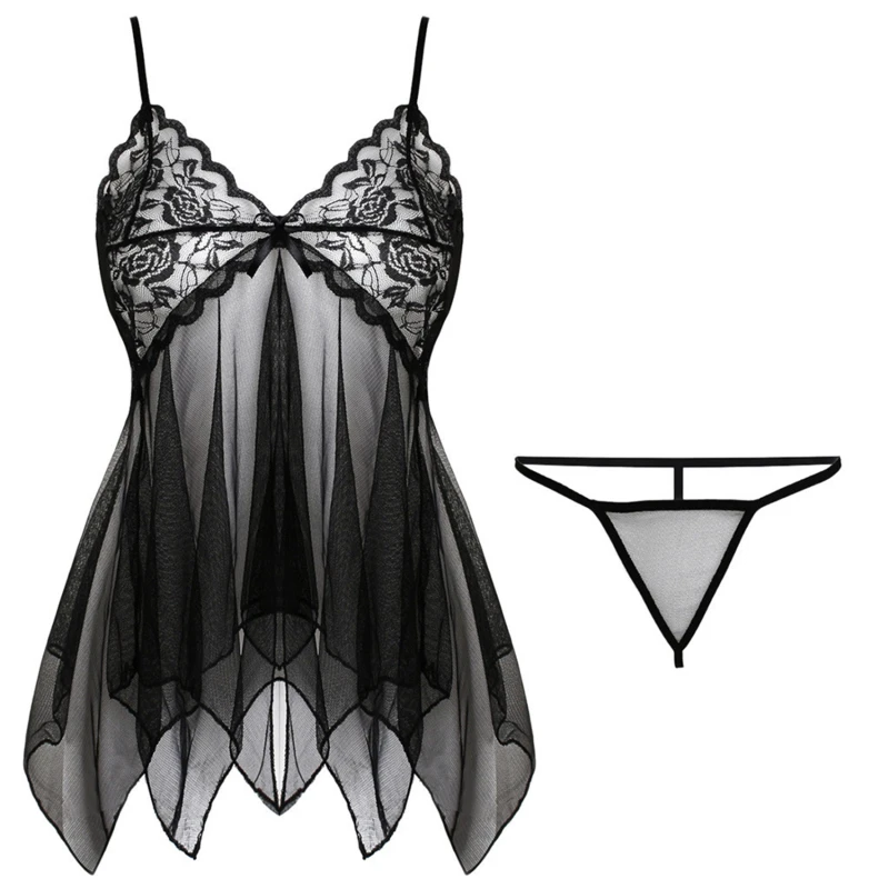 Sexy Lingerie Women Silk Lace Sleeveless Babydoll V Neck Nightdress Nightgown Short Sleepwear Night Dress Underwear - Image 2