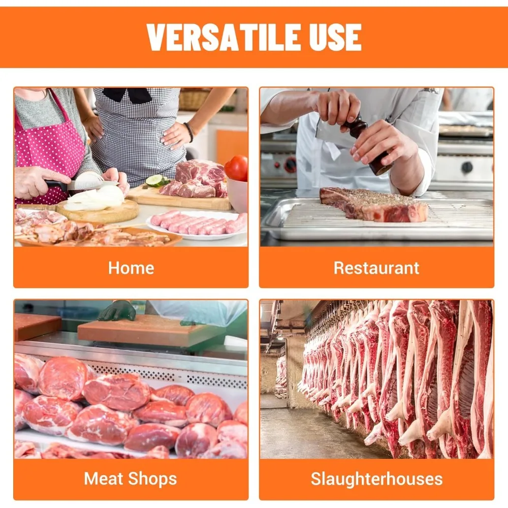 Serra elétrica de carne 750W, máquina de corte de osso, serra de fita de açougueiro 110V com 2 lâminas, capacidade de 0,39-4,3 pés cúbicos