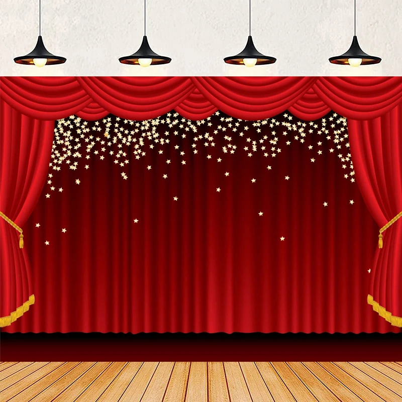 Photography Backdrop Red Curtain Stage Theater Stage Spotlights Prom Evening Party Decor Background Portrait Shoot Banner Poster