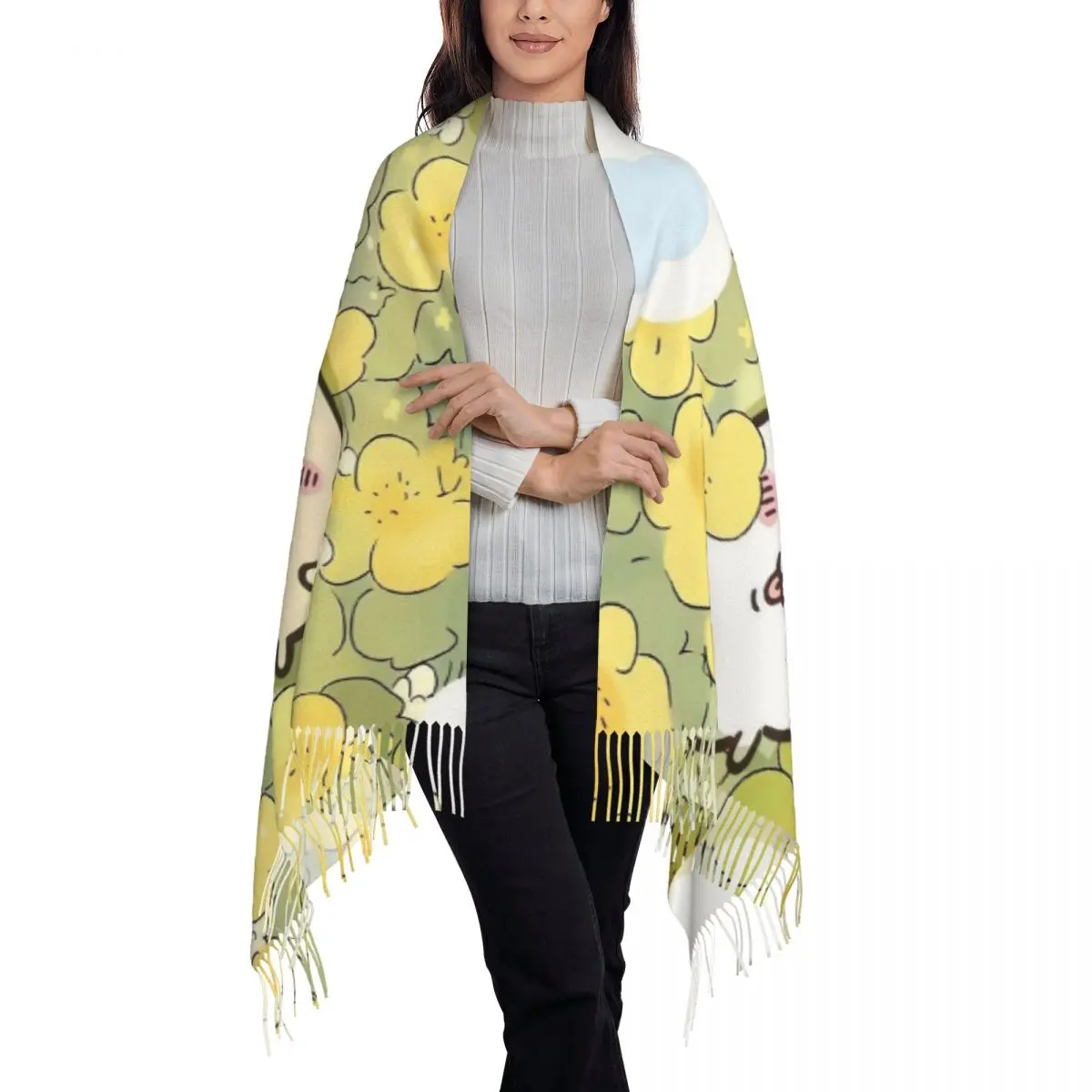 مخصص مطبوعة Chiikawa الكرتون وشاح النساء الرجال الشتاء الدافئة والأوشحة شال التفاف