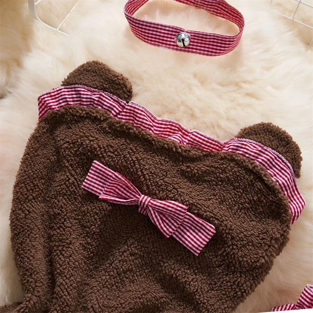 Abito sexy senza spalline sottile in pile con volant Camicia da notte da donna dolce e carina Pigiama Kawaii Lingerie erotica Orsacchiotto Cosplay Indumenti da notte