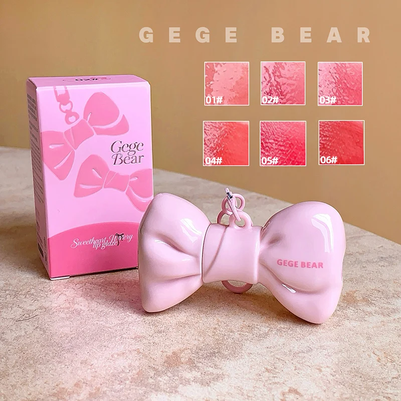 GEGE BEAR Bow Lip Gloss Non-Sticky High Shine Moisturizing Tinted Lip Oil Long Lasting Plumping Glossy Lip Tint Keychain Makeup view 4