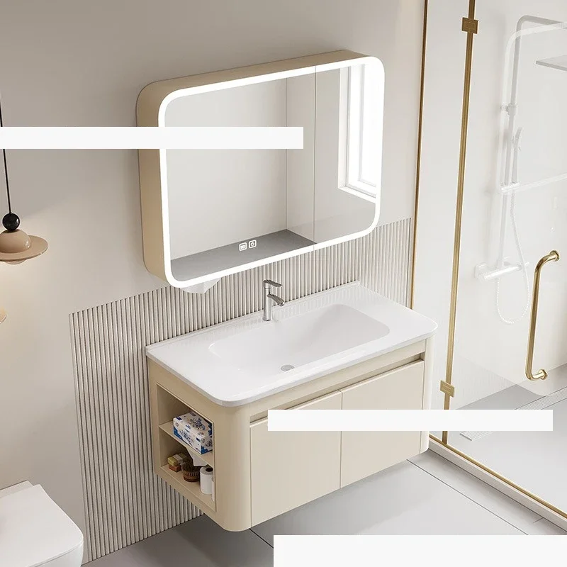 Source manufacturer Cream wind bathroom cabinet combination Honeycomb aluminum side cabinet Wash basin cabinet Face ceramic inte