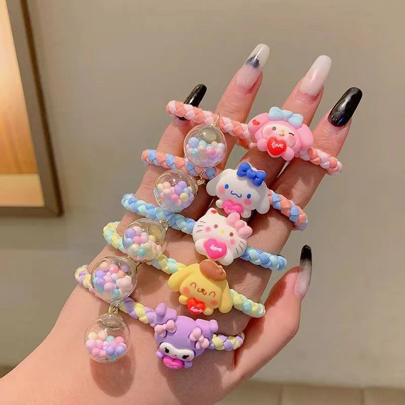 Ornamen anak perempuan ikatan rambut Sanrio lucu baru Hello Kitty My Melody Kuromi Cinnamoroll tali rambut kartun hadiah aksesori rambut anak perempuan