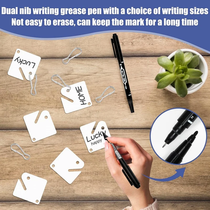 150 قطعة من علامات المفاتيح الرف علامات معلقة بلاستيكية مربعة بيضاء مع علامات سوداء واحدة، خطافات معدنية لخزائن المفاتيح المشقوقة #5