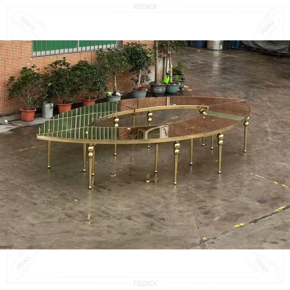 

European Style Modern Glass Gold Stainless Steel Casual Dining Table for Wedding