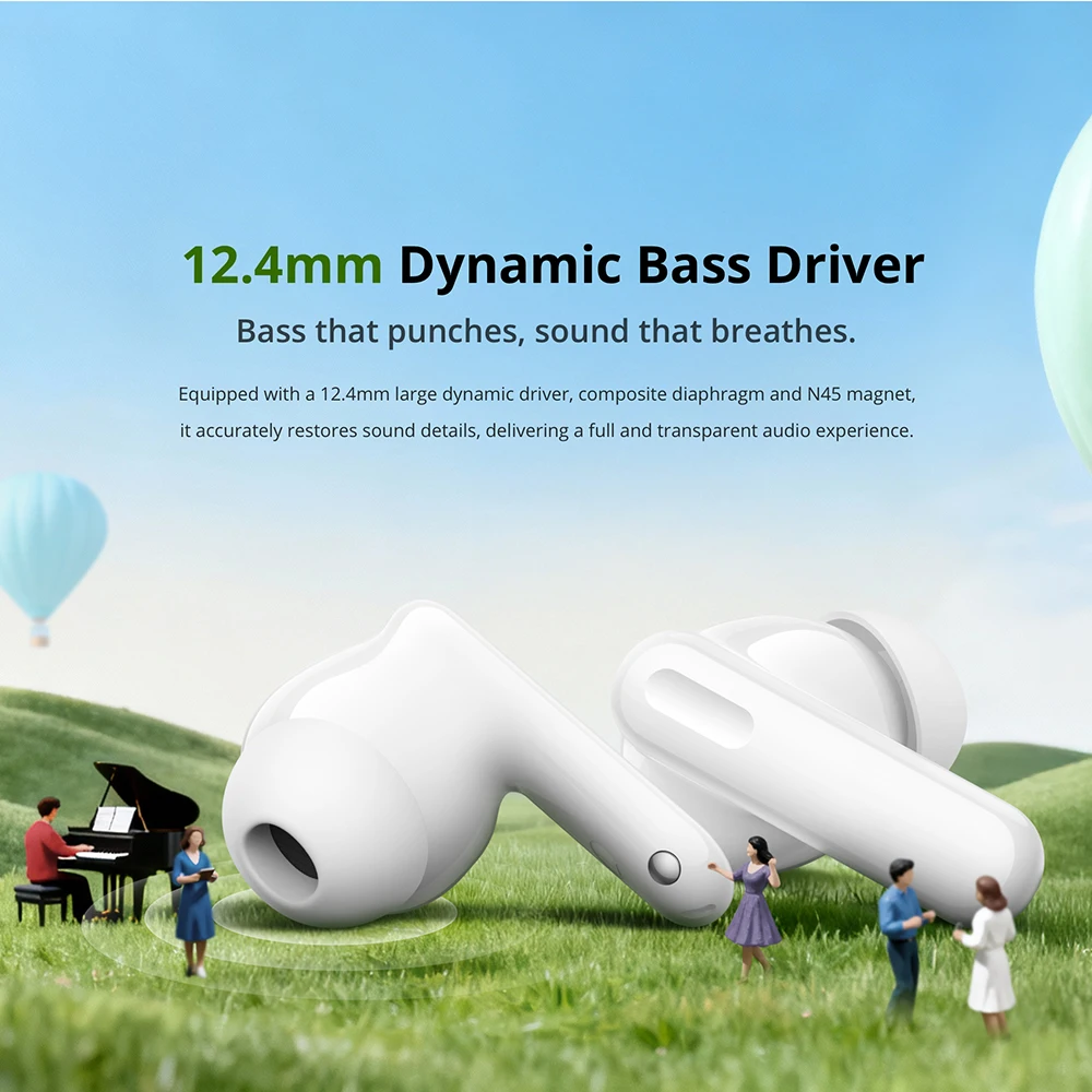 Versión global realme TechLife Buds Auriculares inalámbricos Controlador dinámico de graves de 12,4 mm Hasta 36 horas de autonomía Conexión con dos dispositivos 2.0 5