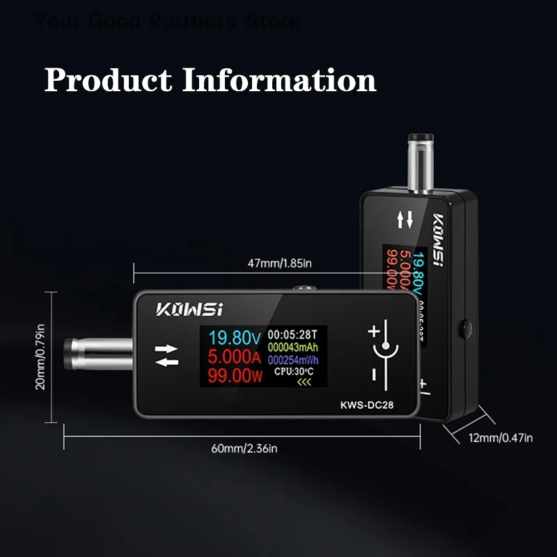 KWS-DC28 Amperometro di tensione Misuratore di potenza Tester di tensione CC Misuratore di potenza CC Amp Voltmetro Amperometro Rilevatore Tester digitale