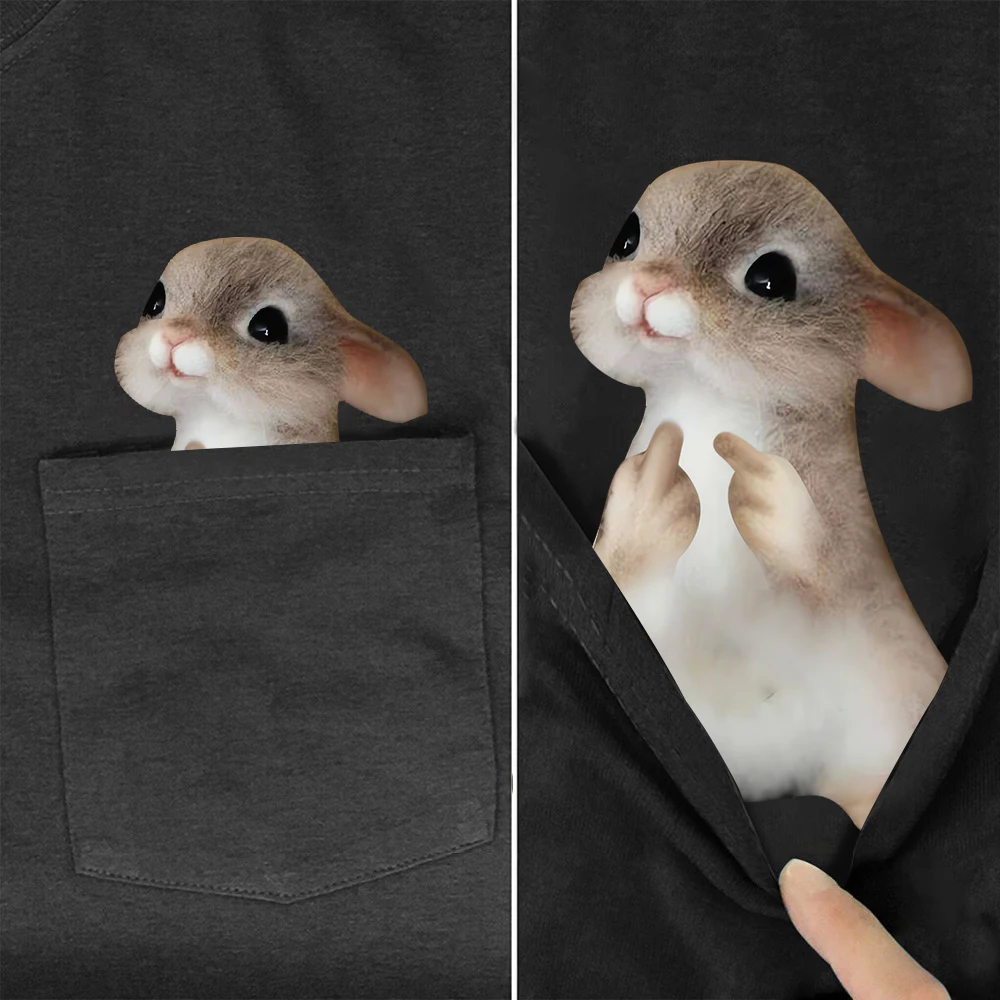 Cloocl niedlichen Hasen Baumwolle T-Shirts Tiere Kaninchen Doppel Mittelfinger bedruckte Tasche T-Shirt Frauen Kleidung Kurzarm T-Shirts