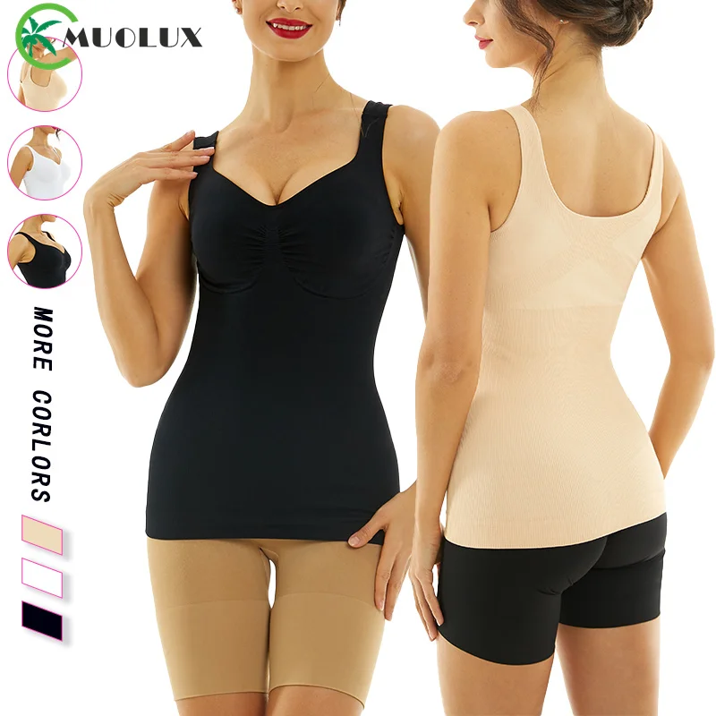 

MUOLUX Shapewear Tummy Control Tank Top Compression Tanks for Women Square Neck Seamless Body Shaper Camisole Cami Tops