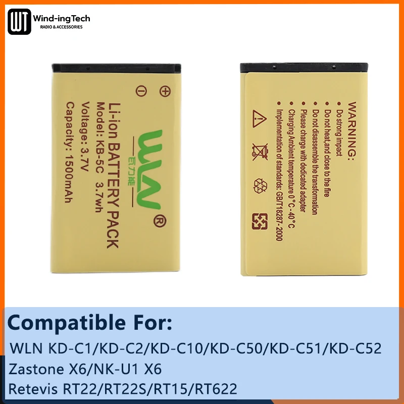 KB-5C Battery WLN KD-C1 Li-Ion Battery 1500mAh 3.7V For KD-C2 KD-C10 KD-C50 KD-C51 KD-C52 RT22S RT15 NK-U1 X6 RT22 Walkie Talkie