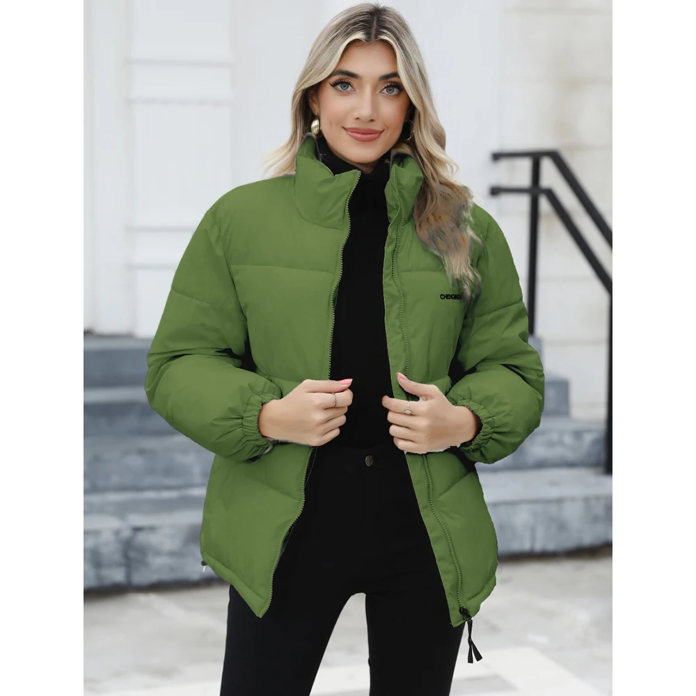 Mia Muse Women'S Down Jacket Autumn Decent Solid Color Long Sleeve Stand Collar Warm Casual Down Jacket