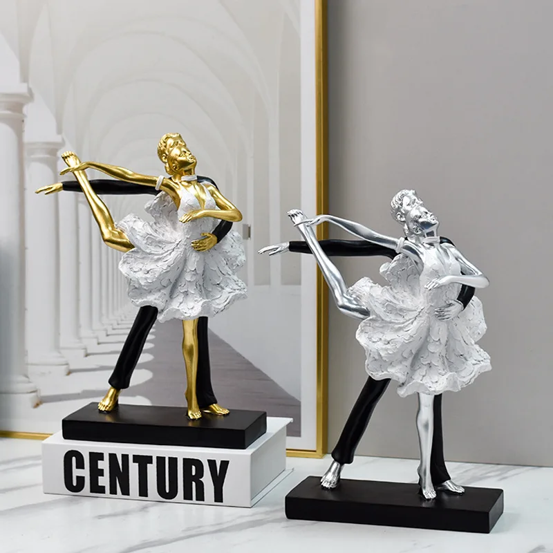 Gilded Dancing Ornaments Exquisite Couple Crafts Room Bookcase Bedroom Sculpture Decoration