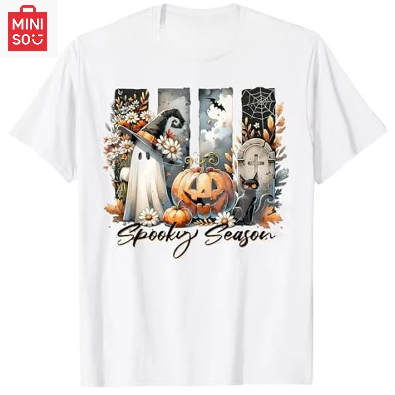 

Vintage Halloween Horror Spooky Season T-Shirt Women's Fashion Spooky Vibes Ghost Retro Halloween Boo Boo Crew Faith Graphic Tee