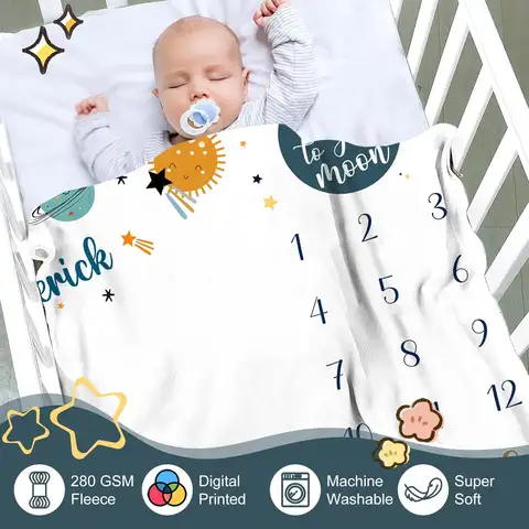 VIKAMA Baby Blanket, Monthly Growth Milestone Fleece Cover Blanket, Suitable For Both Boys  Girls, Photo Background Blanket