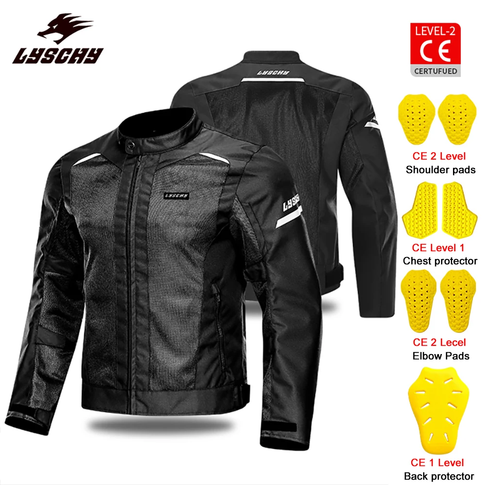 LYSCHY Summer Motorcycle Jacket Men Mesh Breathable Motorbike Riding Armor Clothing Moto Racing Jacket S-5XL Protective Gear 7ps