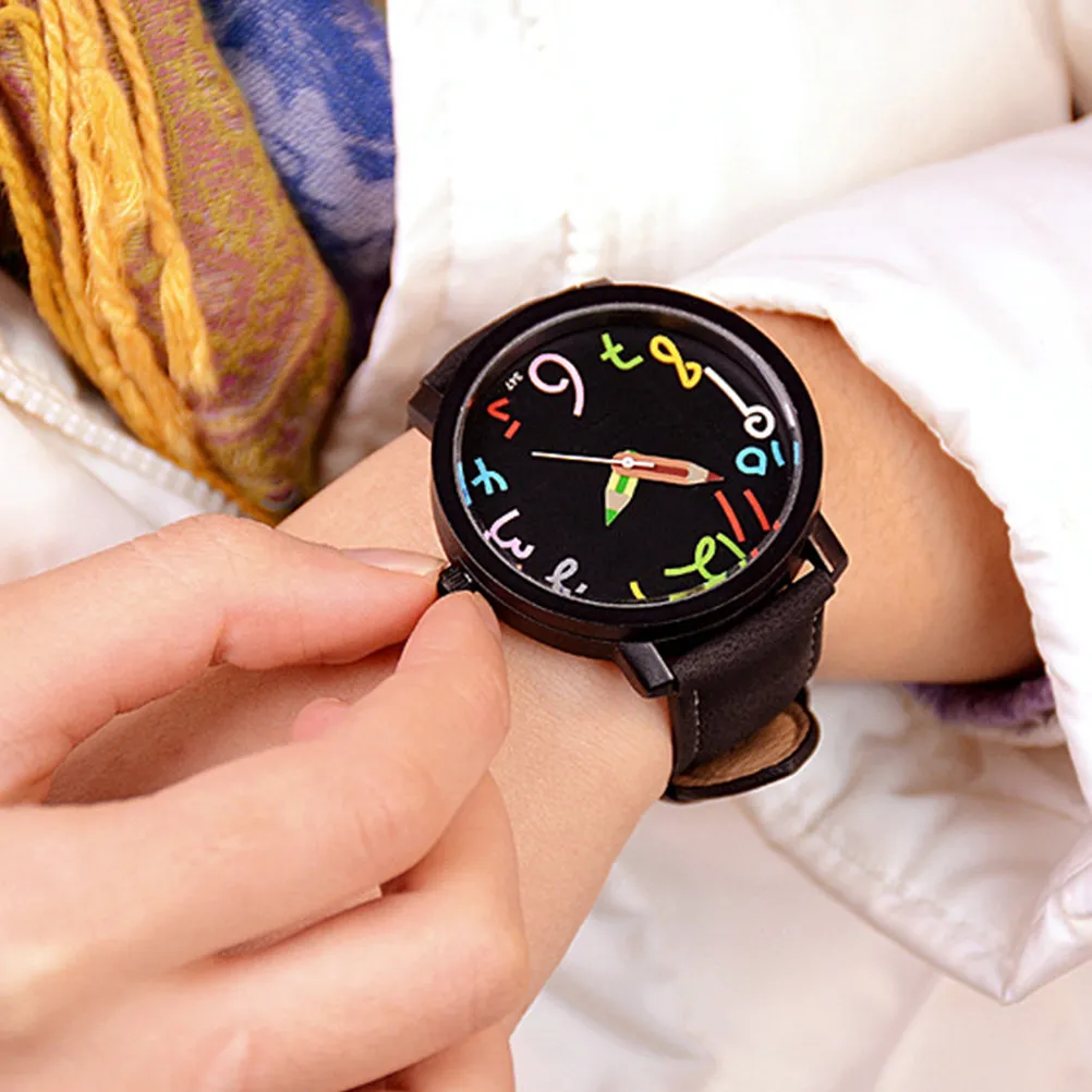 1Pcs Waterproof Kids Quartz Watch Cartoon Pattern Black Dial Adjustable Strap Lovely Gift for Children Kids Watch