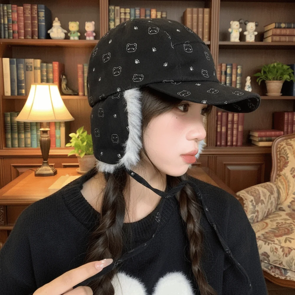 الدافئة أفخم قبعة بيسبول الكورية نمط الدب الصوف البولكا نقطة لي فنغ قبعة الفتيات الملابس والاكسسوارات الحلو سدادات حماية الأذن تحلق قبعة #2