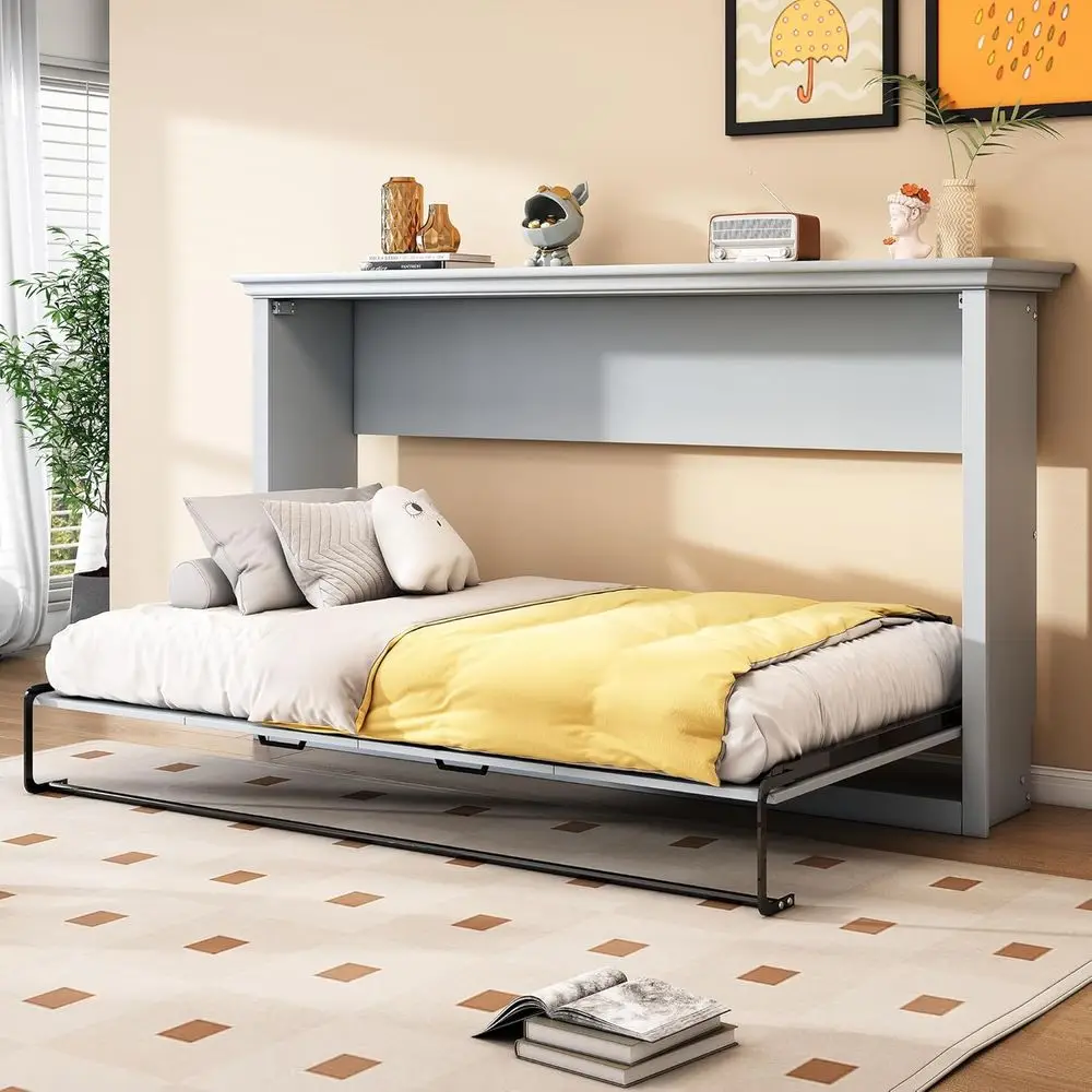 Twin-Size Wall-Mounted Murphy Bed, Space-Saving Solid Wood Cabinet Bed for Small Rooms