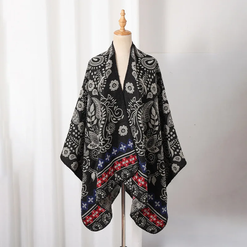 Autumn and Winter New Printed  Cape Shawl Warm Men's Hot Selling Split Cape Travel Driving Multi-purpose Poncho Cloak P3