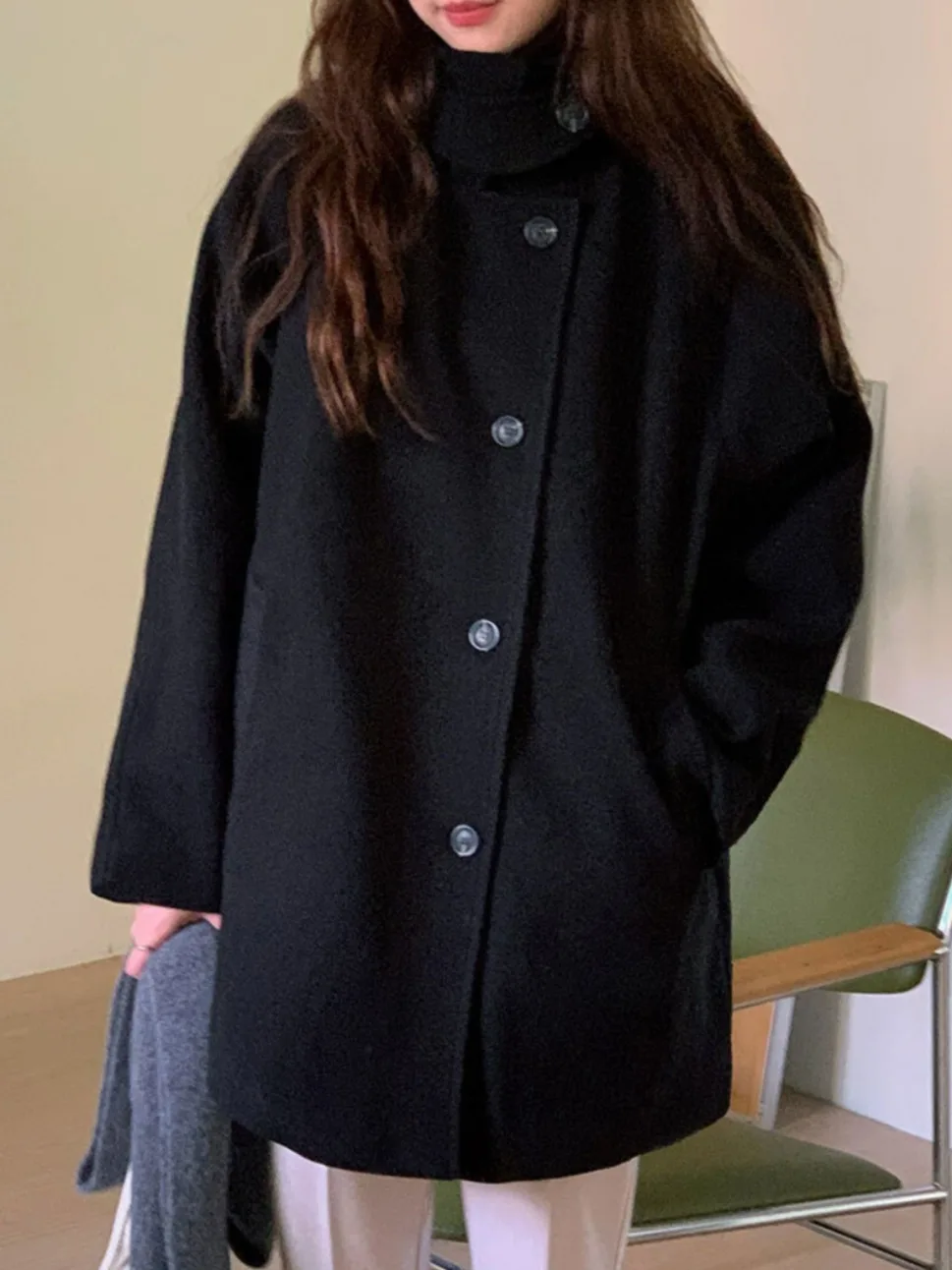 

Ретро Briti Chic Thiened шерстяное пальто с воротником-стойкой и одной пуговицей, универсальное хлопковое женское пальто Inter Long Sve