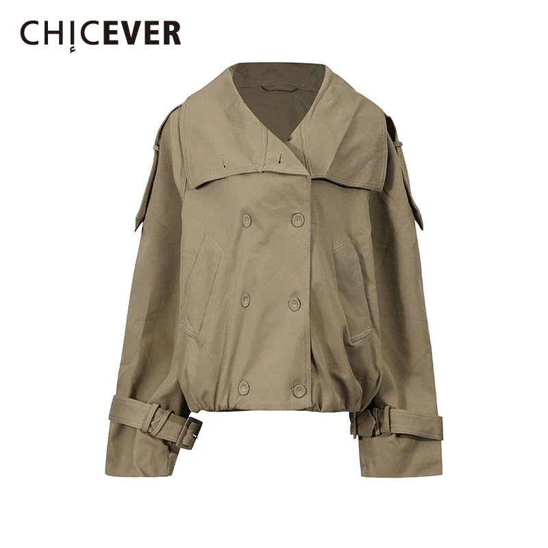 

CHICEVER Khakl сращенная двубортная куртка женская водолазка с длинным рукавом винтажные литературные женские куртки осенняя мода новинка