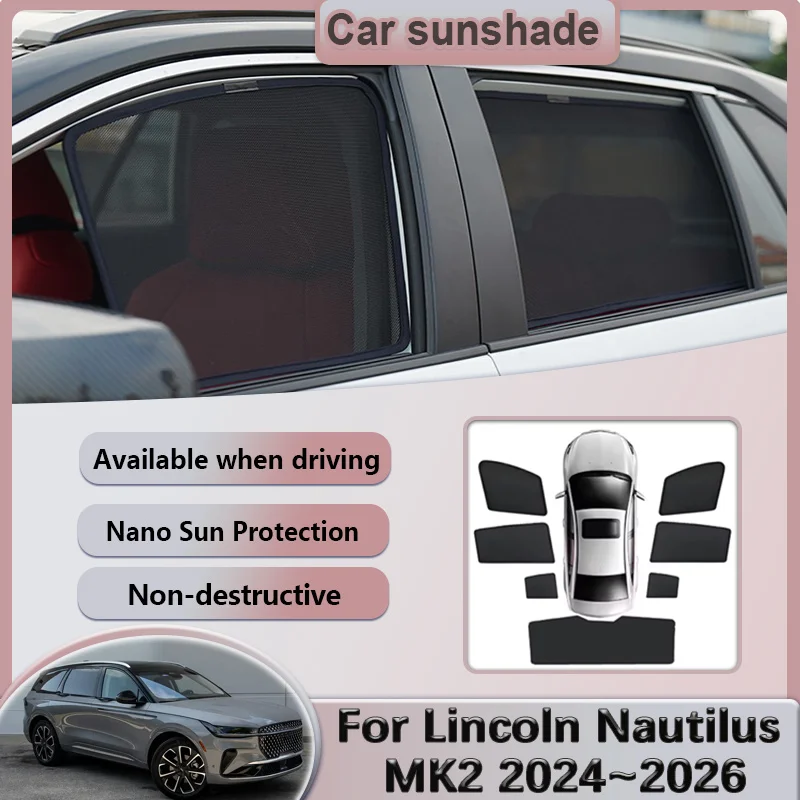 

Car Mesh Sunshade For Lincoln Nautilus MK2 CDX707 2024 2025 2026 Magnetic Sun Visors Window Shades Coverage Curtains Accessories