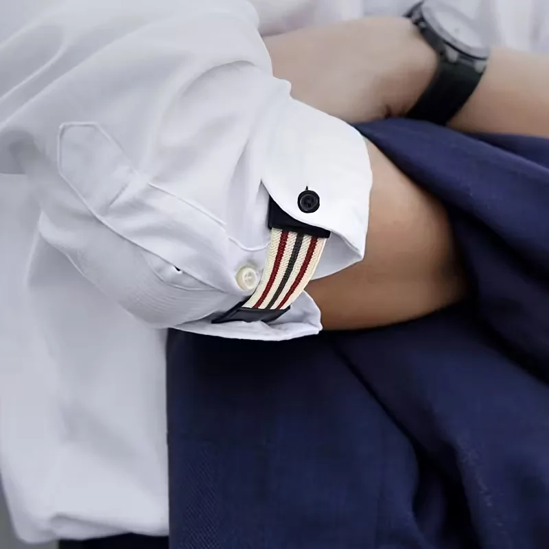 2-Pack Adjustable Shirt Sleeve Bands, Non-Slip Cuff Holders with Button Closure for Formal & Casual Wear