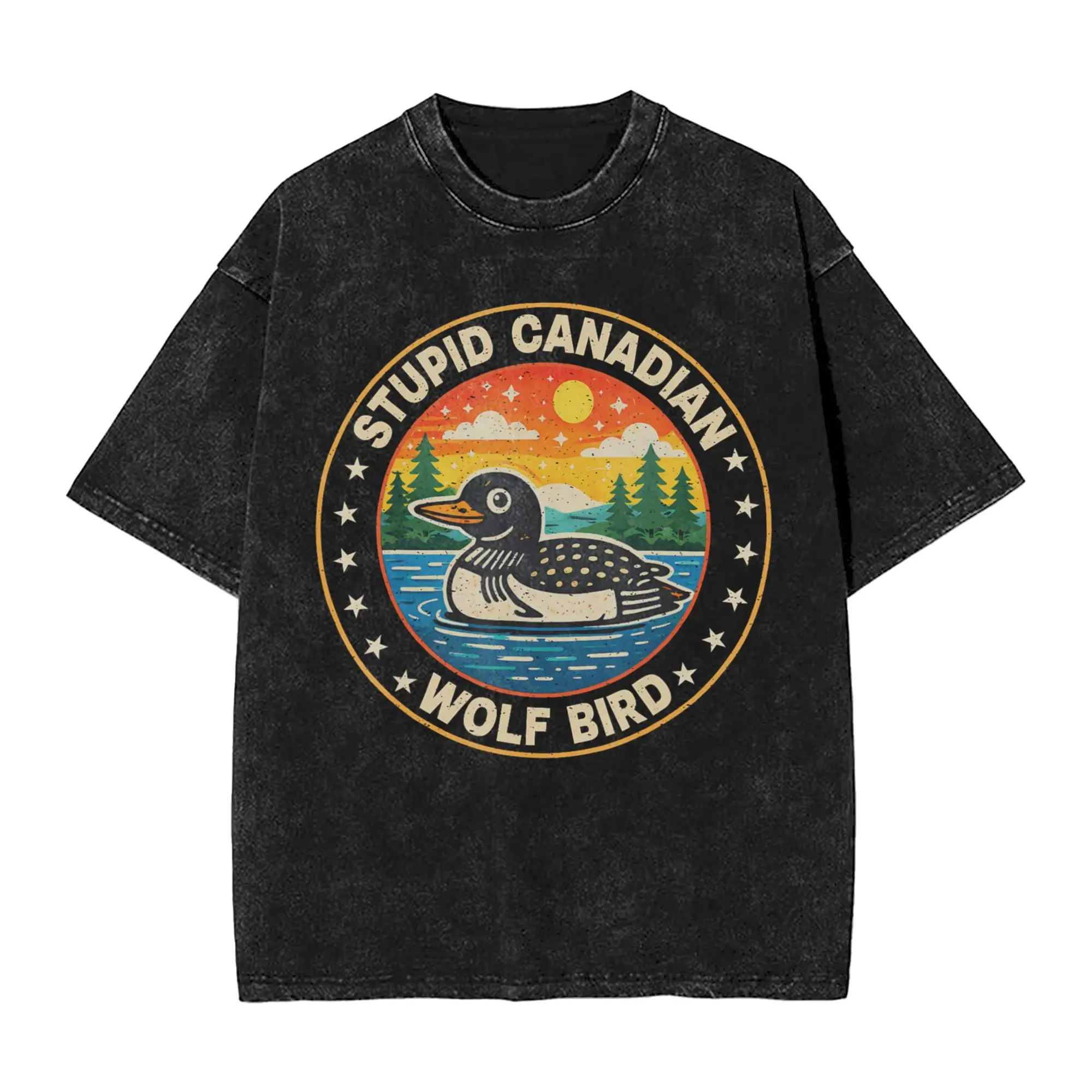 Vintage Stupid Canadian Wolf Bird Loon Sarcastic Animal T Shirt Short Sleeve Streetwear Tshirt Summer Cotton Oversized Tees