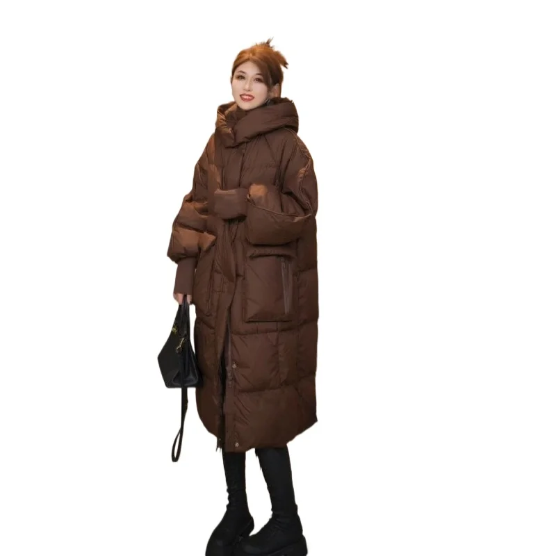 Winter Love Song Versatile Hooded Korean Version Thickened Over Knee Fashion Casual Anti-Season Down Jacket Thickened Down Coats