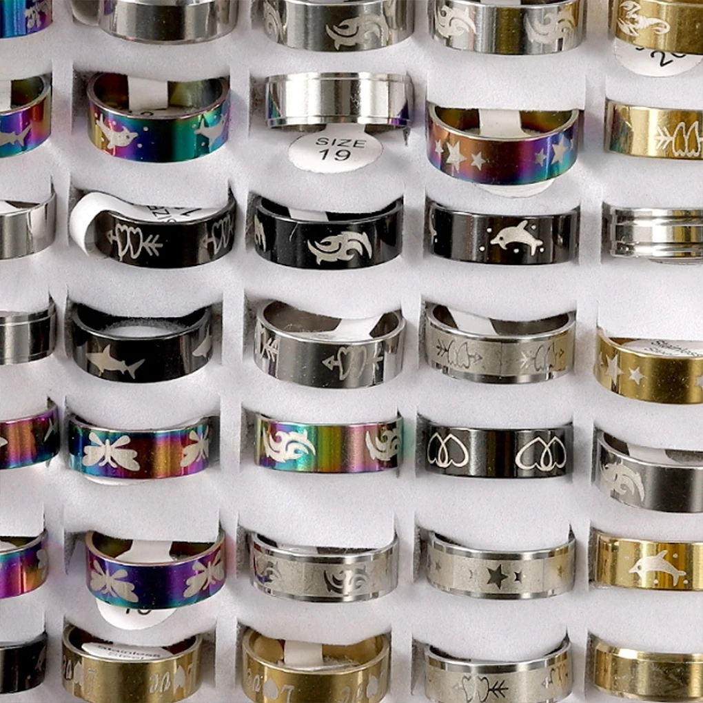 Unisex Stainless Steel Ring Set Fashionable Commuting 4. Diverse Colors And Patterns Rings Etc