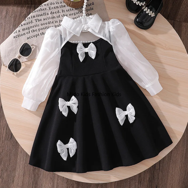 

Весеннее платье для девочек 2026 года в корейском стиле: милое, с бантом, сетчатое, с длинным рукавом, для принцесс, на рост 100-130 см