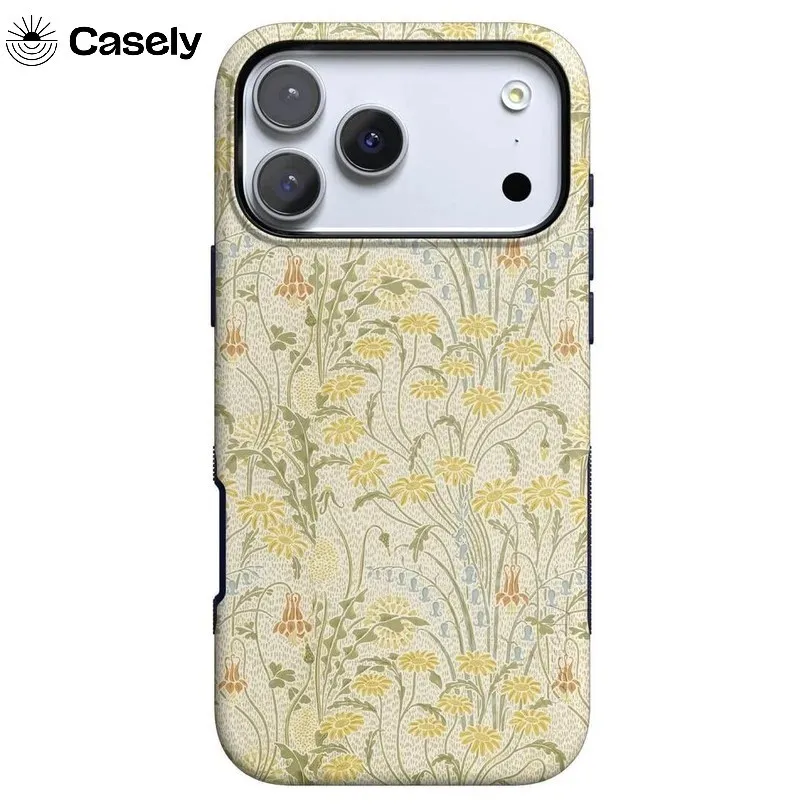 Retro Yellow Botanical Casely Phone Case for Samsung Galaxy S20 S23 S24 S25 S26 FE Plus Ultra Edge 5G Double-layer Back Cover