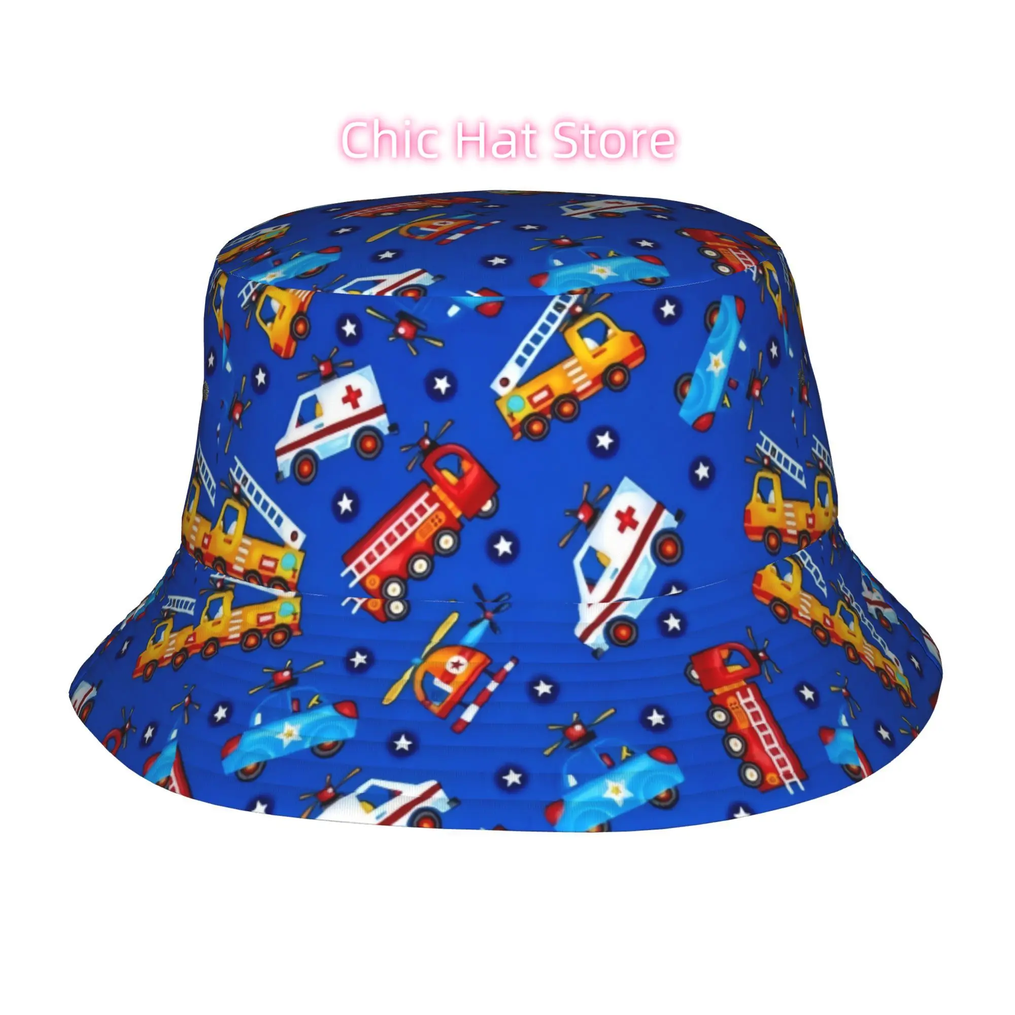 1pc  emergency vehicle  Fully printed fisherman hat, unisex outdoor sun hat, sun hats, fashionable bucket hats, is the perfect