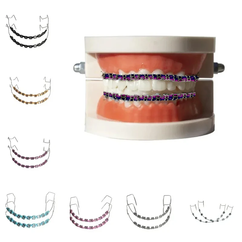1Pair Fake Braces Colorful Brackets For Teeth Temporary Metal Wires Metal Bracket Orthodontic Ligature Ties Dental