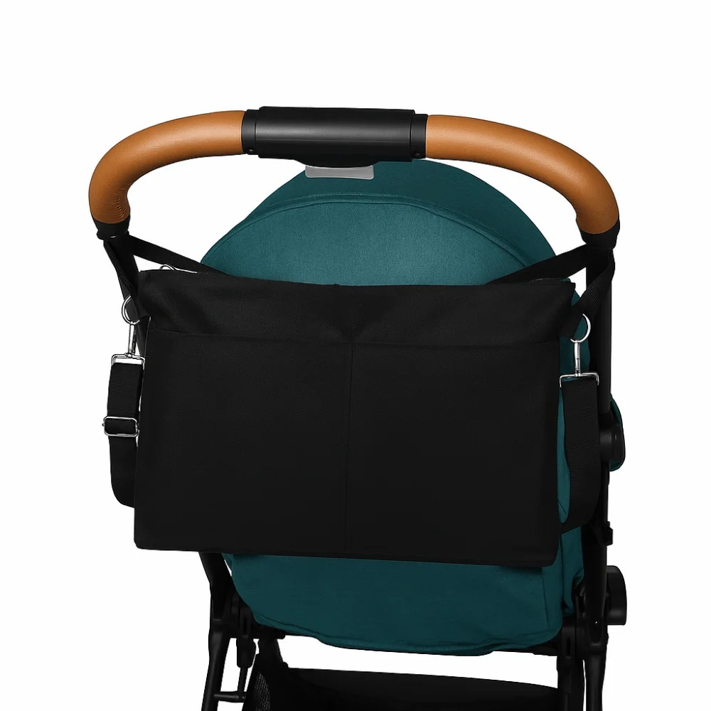 Portable Baby Stroller Storage Bag Large-capacity Black Baby Pram Hanging Bag Waterproof Multifunction Mommy Shoulder Bag