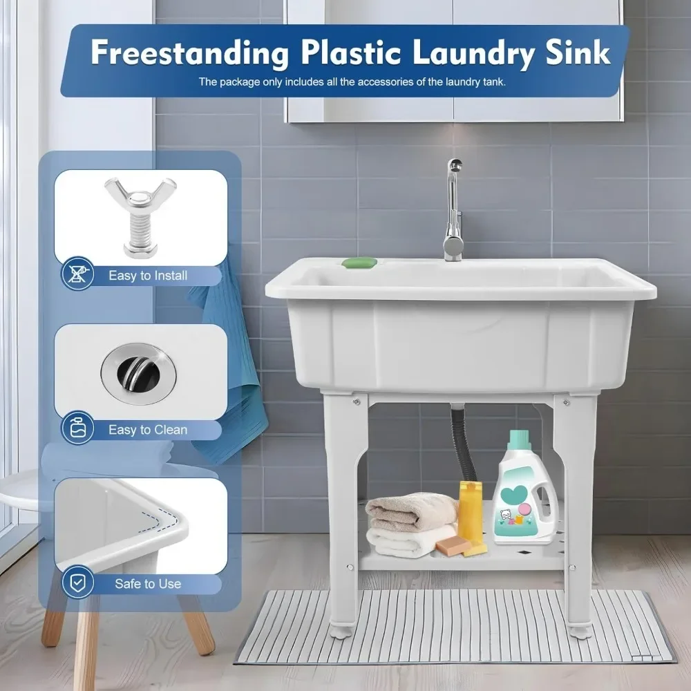

Utility Sink Laundry Tub Adjustable Height Plastic Laundry Sink with Washboard for Laundry Room Garage Bathroom Kitchen