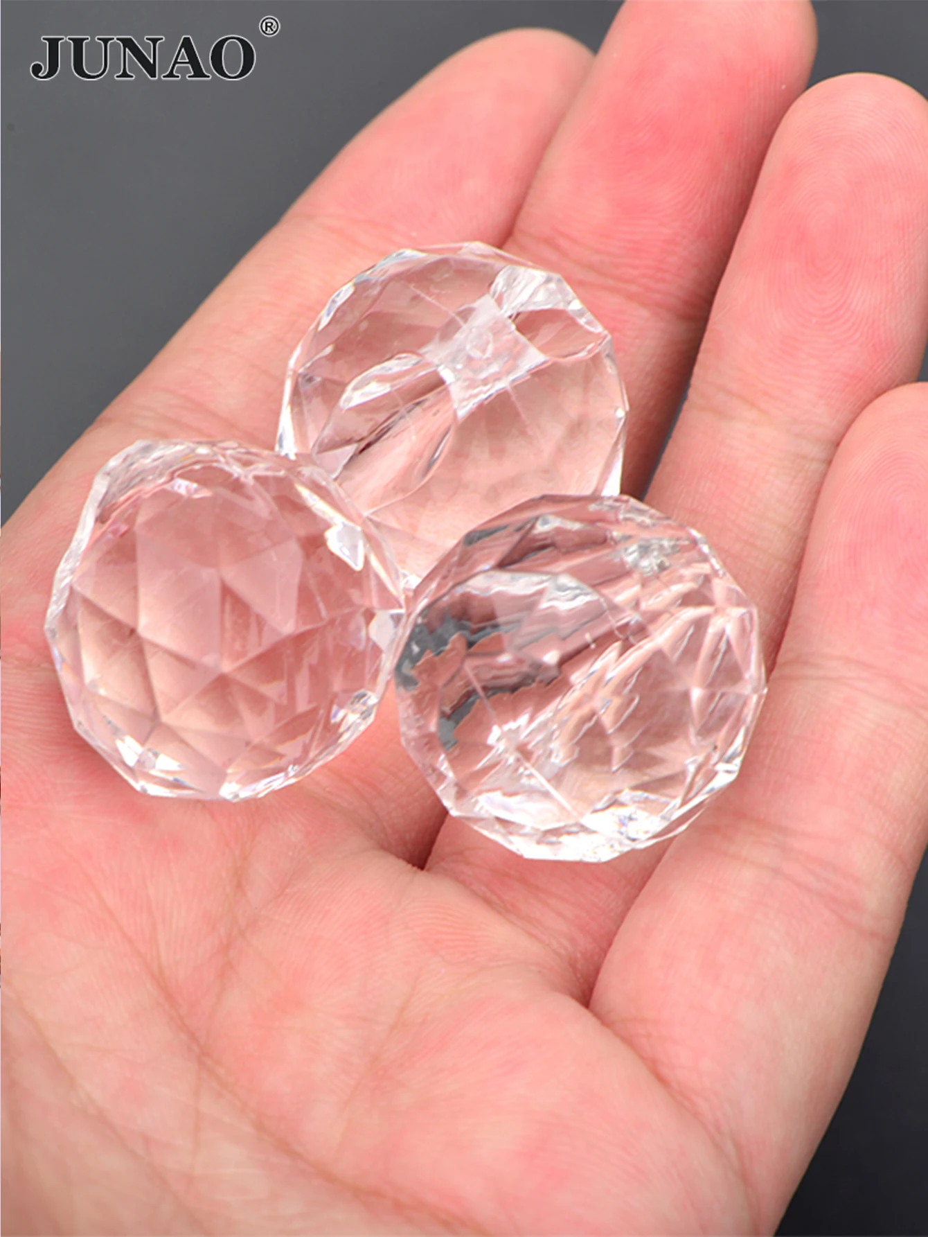 JUNAO 5pcs 22mm Transparent White Acrylic Big Round Beads Faceted Rhinestone Loose Spacer Beads For DIY Curtain Decorative